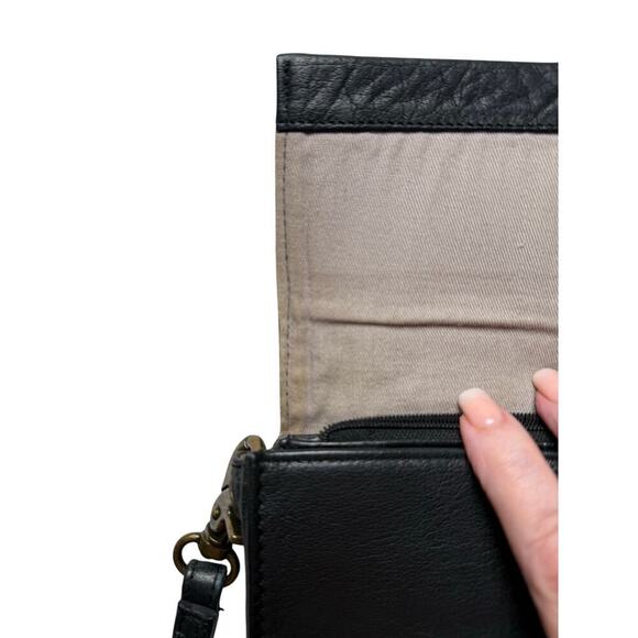 Day and Mood Black Leather Wristlet with Clutch Coin Purse Wallet - Picture 10 of 13